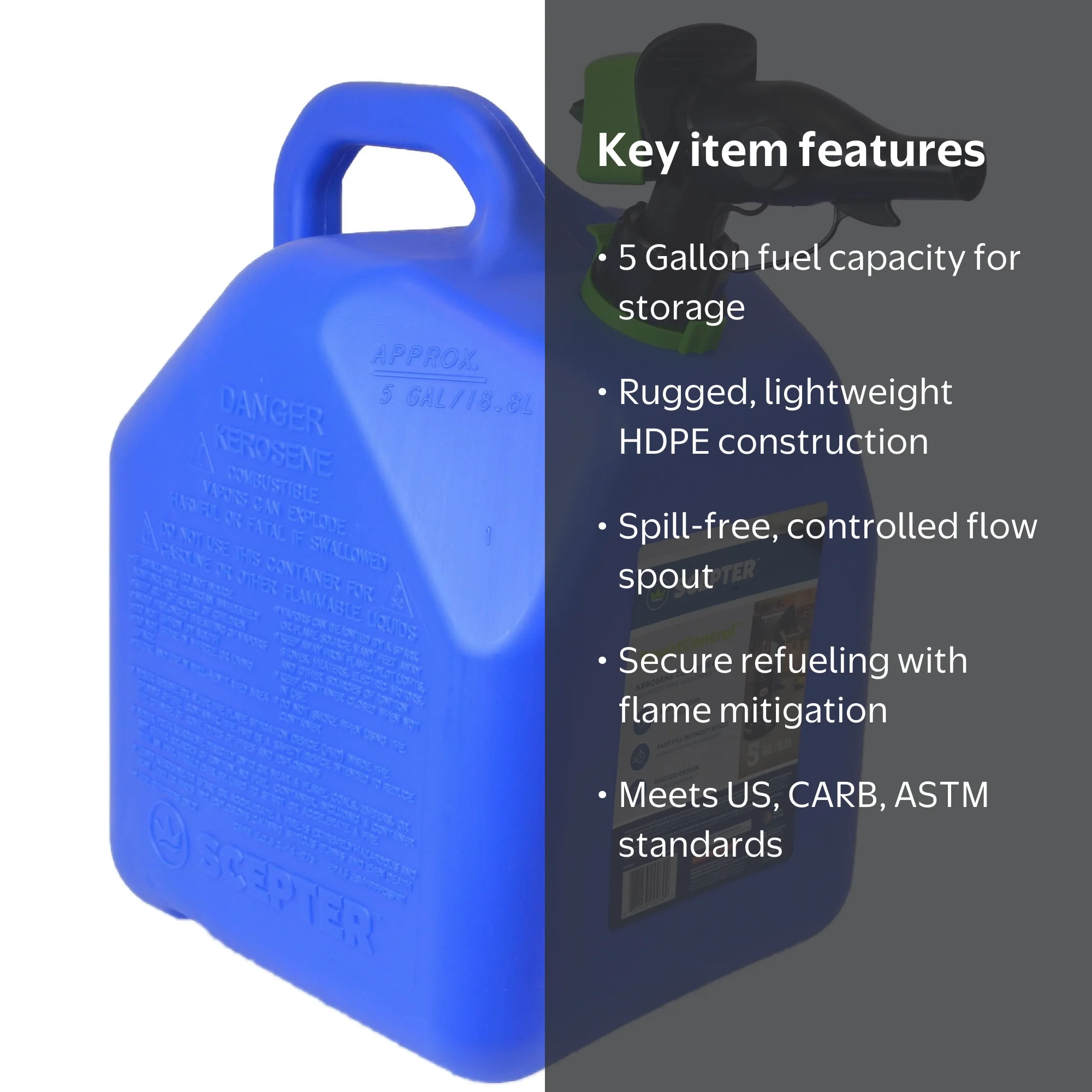 Scepter 5 Gallon SmartControl Portable Fuel Container, Kerosene