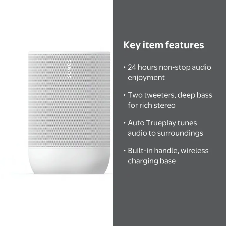 Sonos Move 2 Portable Bluetooth Smart Speaker, 24 Hours Playback