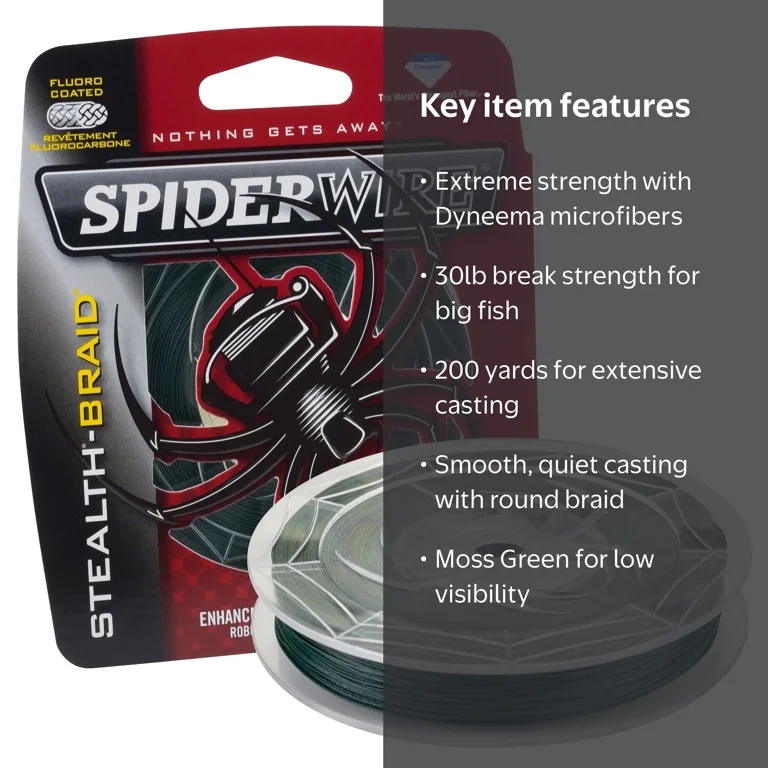 stealth braided fishing line Spiderwire Superline Braid Moss Green 10lb 200yds SpiderWire Stealth Translucent is uniquely processed to provide high visibility to anglers above water Spiderwire Stealth Braid 3000 Yards