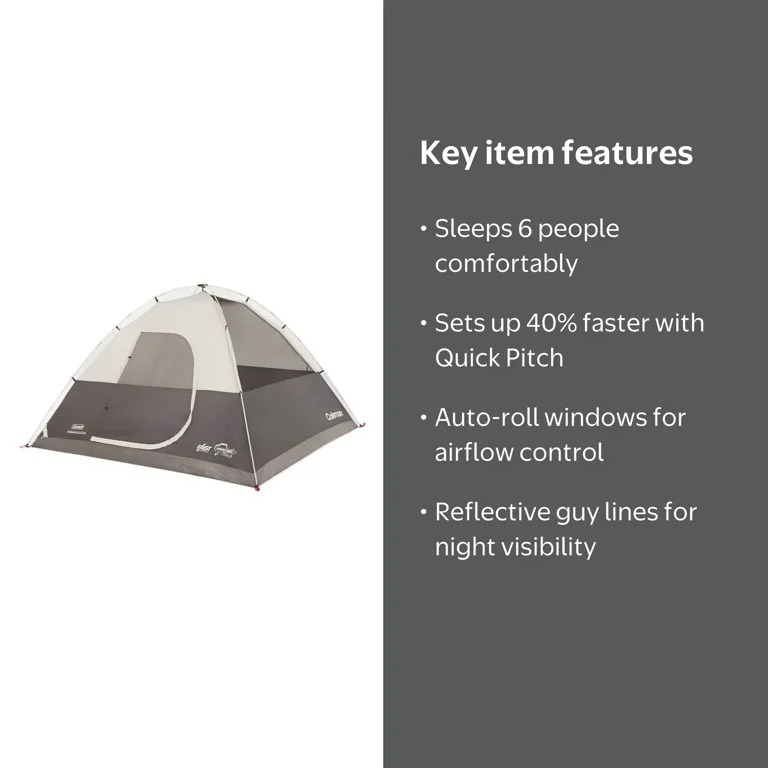 Coleman Moraine Park 6-Person Fast Pitch Dome Tent, 1 Room, Orange