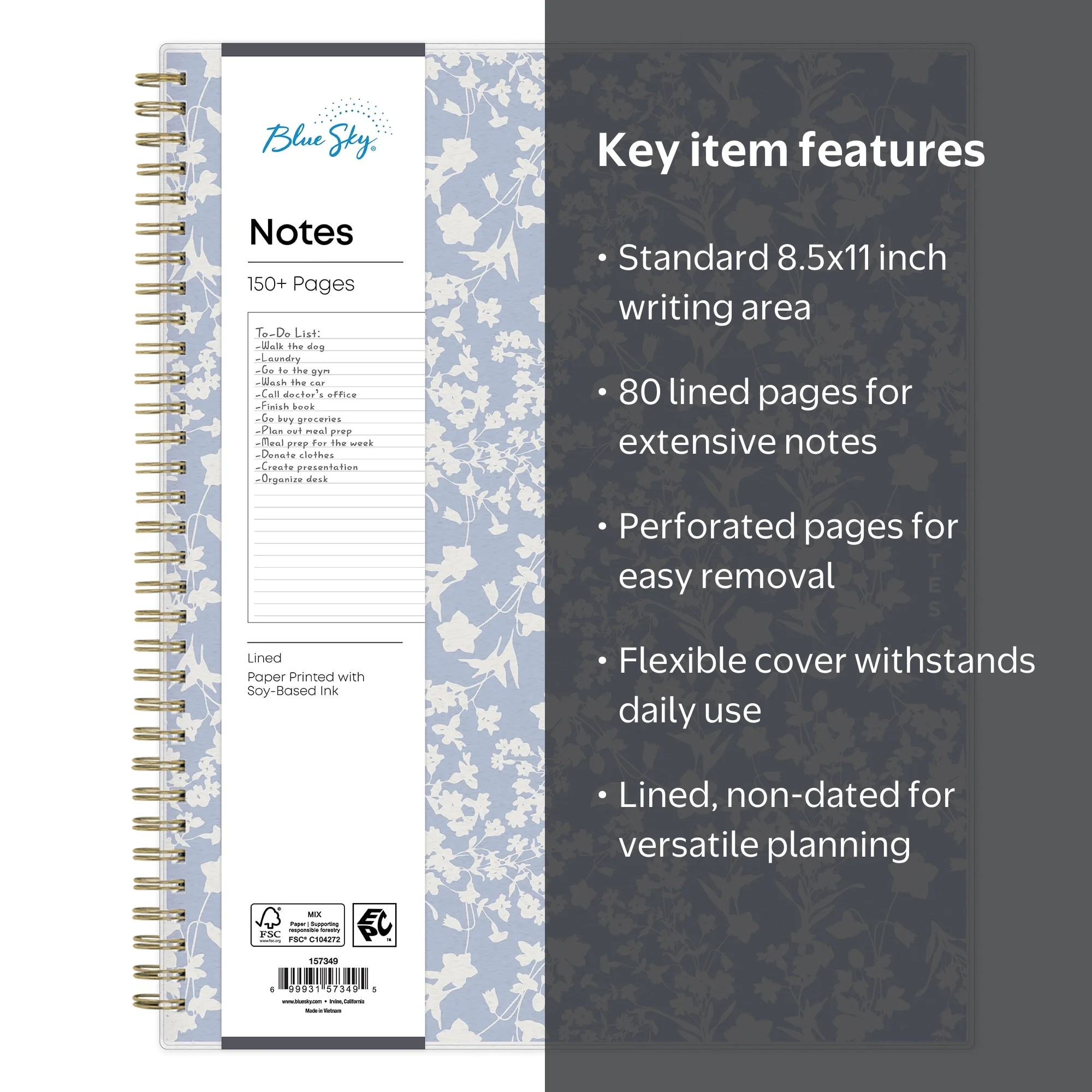 Blue Sky Notebook, 8.5x11, Wildfields - Walmart.com