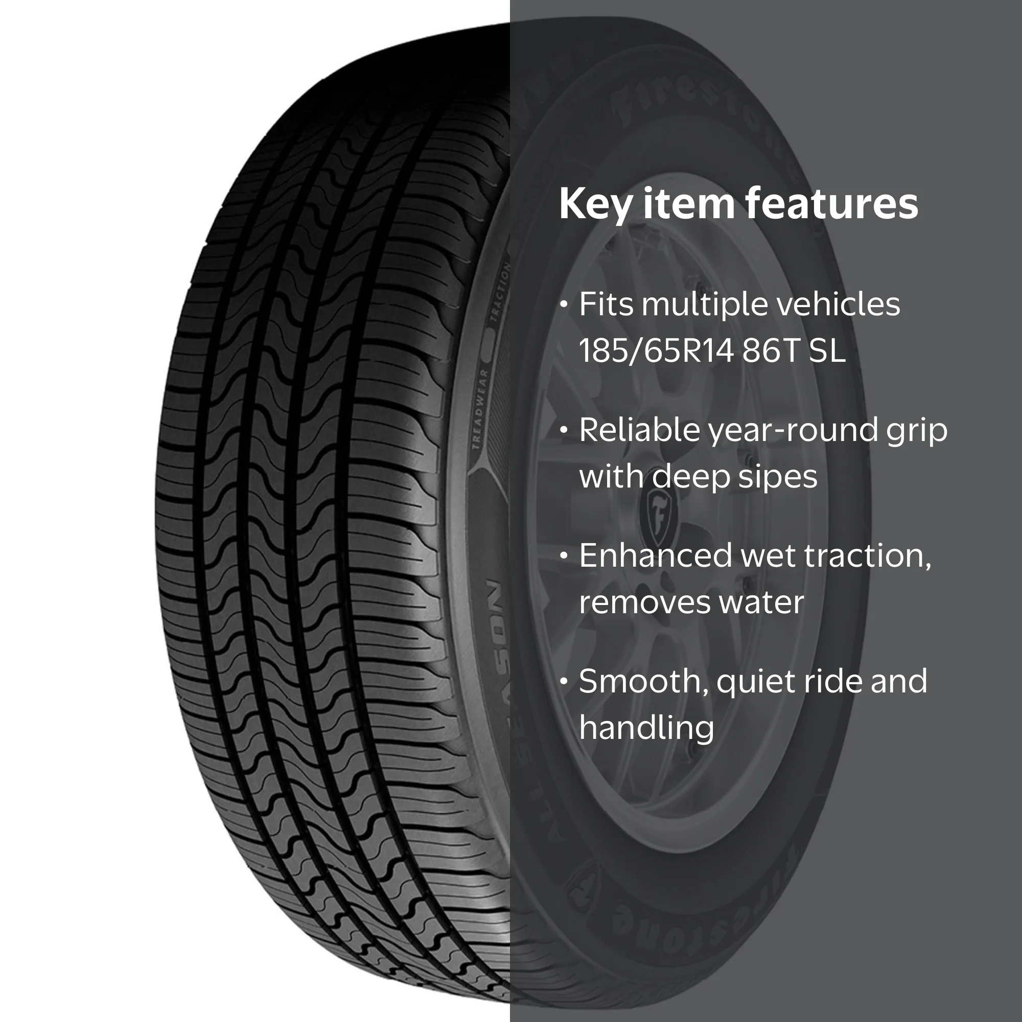 Firestone All Season Tire, 185/65R14 86 T, Fits Nissan Versa