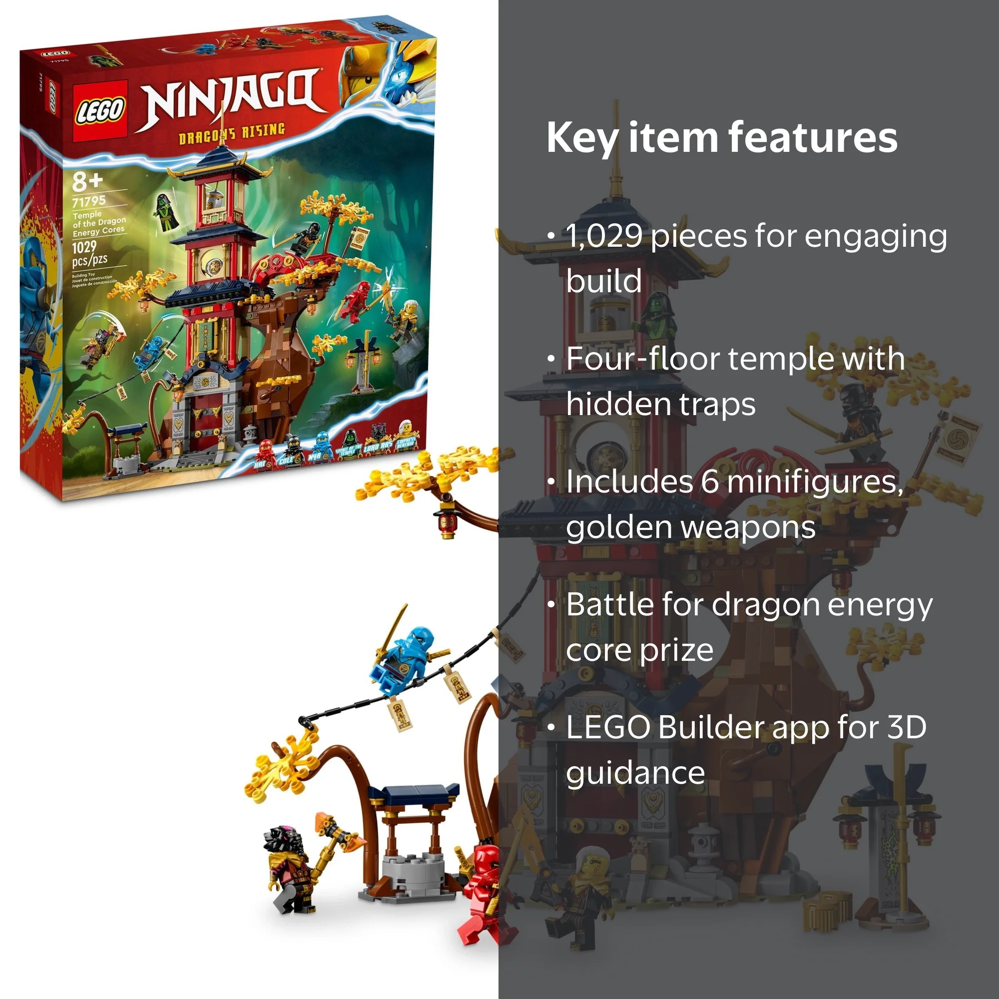 LEGO NINJAGO Temple of Dragon Energy Cores 71795, Buildable Toy