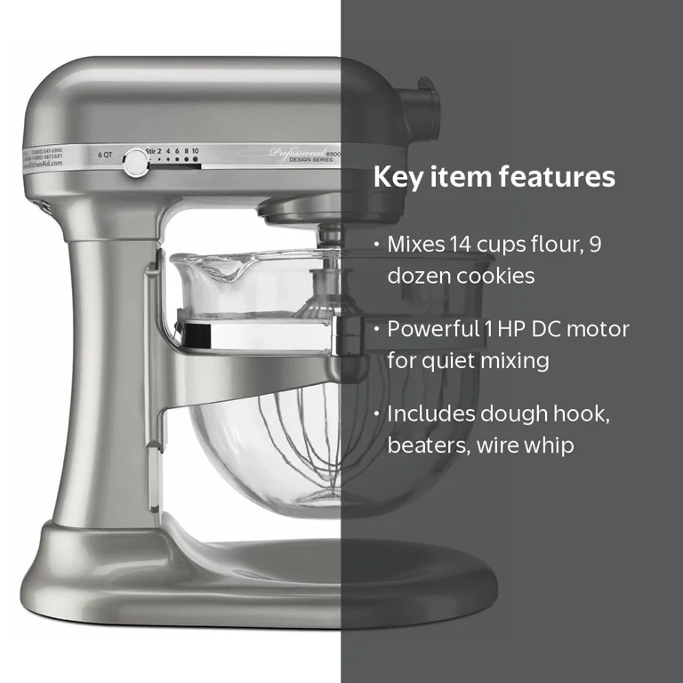 キッチンエイド スタンドミキサー プロフェッショナル 6-Quart シルバー KitchenAid 6-Quart Pro 6500 Design Series Bowl Lift Stand Mixer