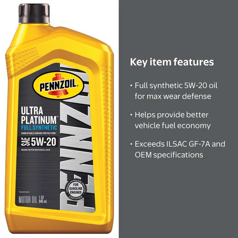 Pennzoil Ultra Platinum Full Synthetic 5W-20 Motor Oil 1 Quart