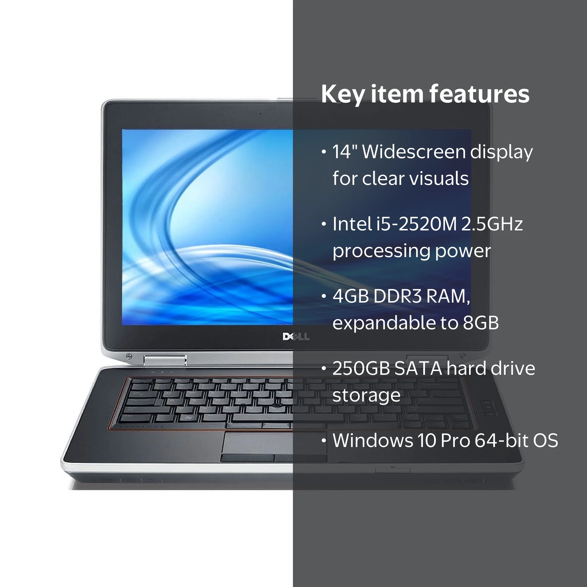 Dell Latitude E6420 Laptop, 2.5GHz i5, 4GB, 250GB DVD, Windows 10