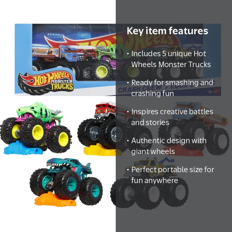 Hot Wheels Monster Jam 5台セット Hot Wheels Monster Trucks Crash Crew, 5-Pack of 1:64 Scale Toy