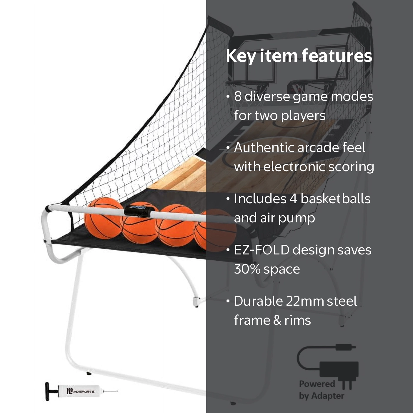 2-Player EZ-Fold Arcade Basketball Game, Powered by Adapter, by MD