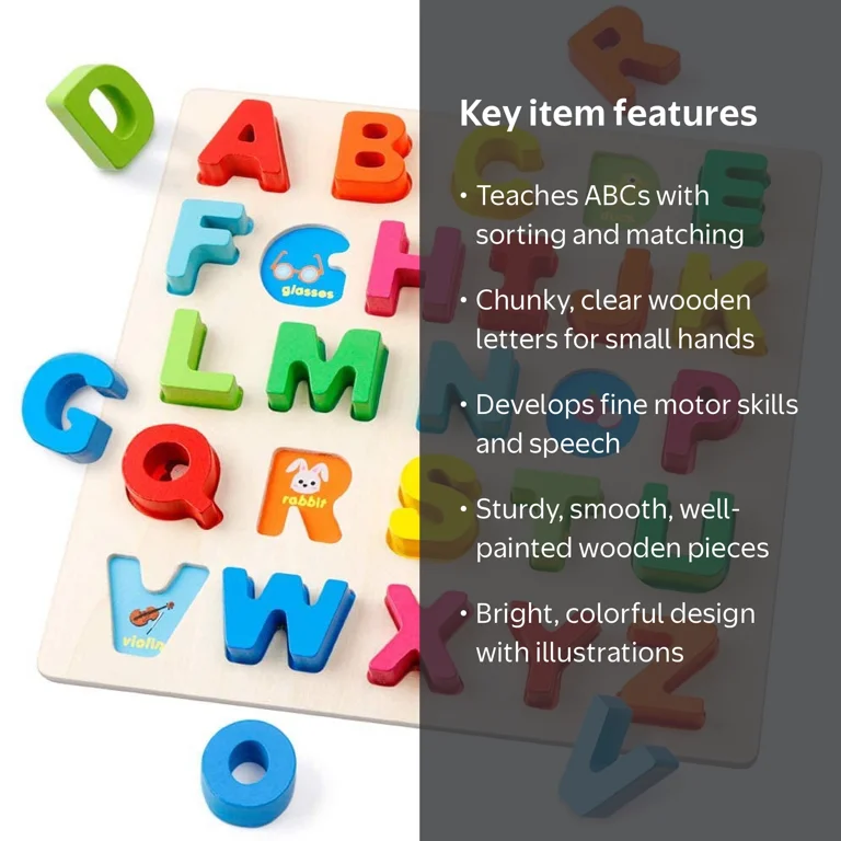 Coogam Wooden Alphabet Puzzle, Chunky Upper Case Letters