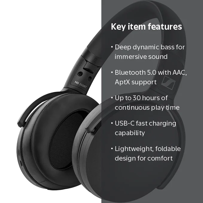 Sennheiser HD 350BT Bluetooth 5.0 Headphone - 30Hr Battery, USB-C Sennheiser HD 350BT Bluetooth 5.0 Headphone - 30Hr Battery, USB-C