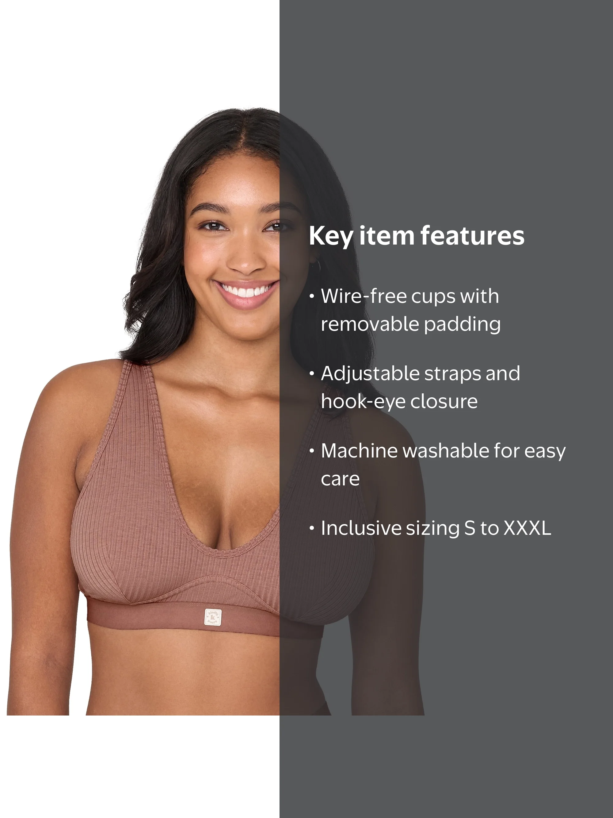 Salsation Cotton Bra サイズS Kindly Yours Women's So Comfy Wire-Free Rib Lounge Bra, Sizes S