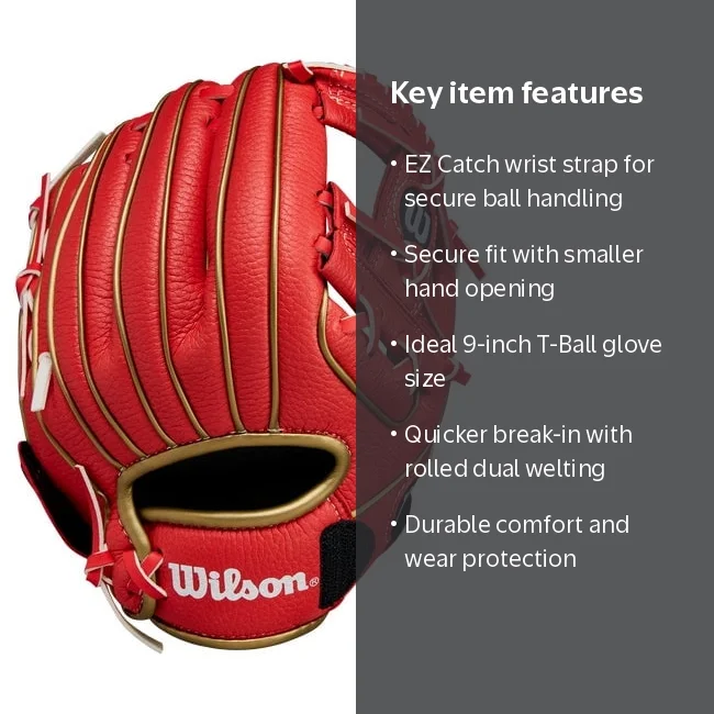Wilson, T-Ball Glove, 9 inch, Red/Gold, Right-Hand Throw - Walmart.com