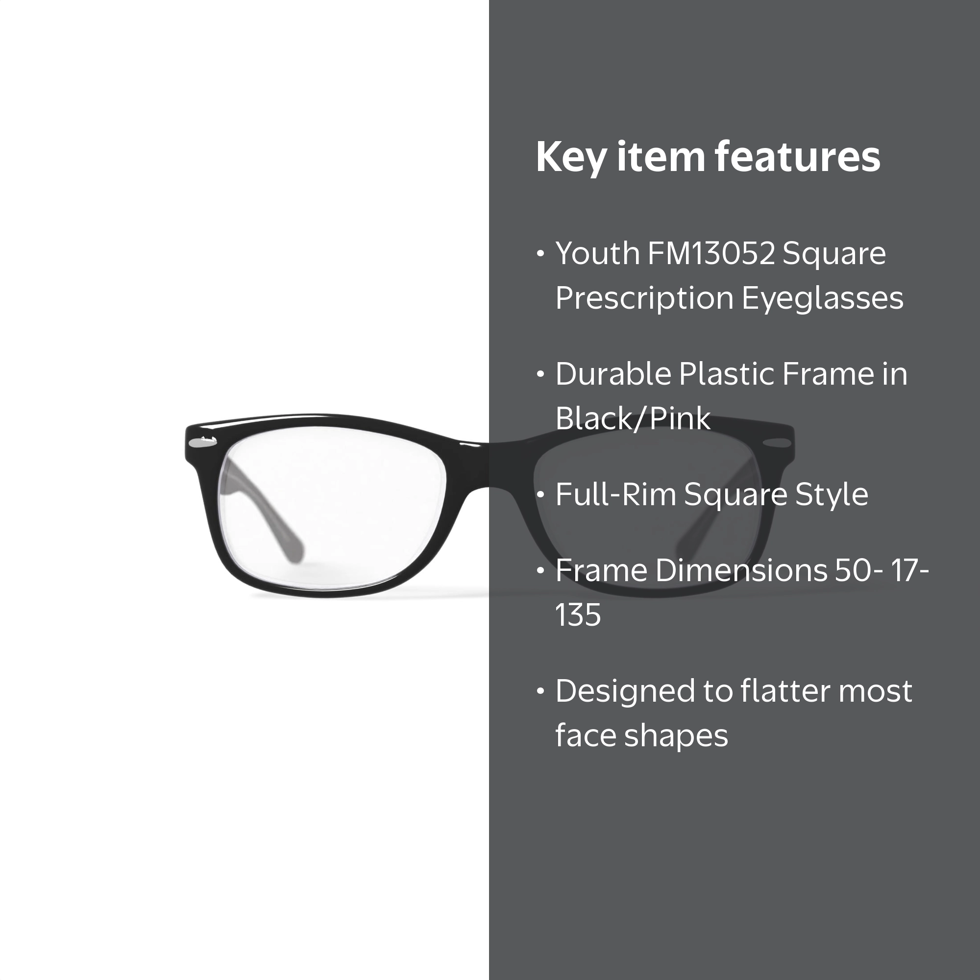 Walmart Youth FM13052 Square Prescription Eyeglasses with Case