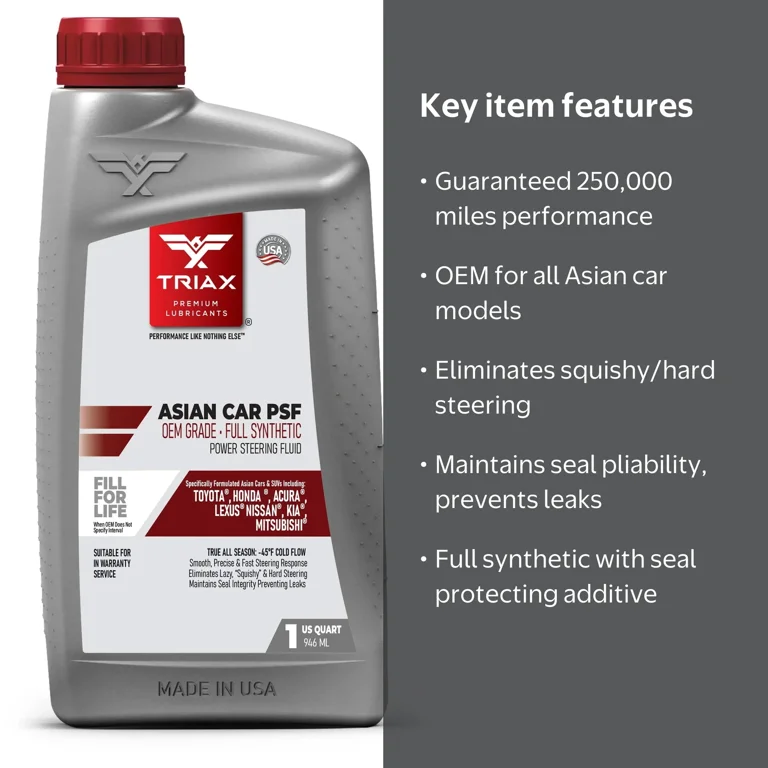 TRIAX Asian Car PSF Full Synthetic Power Steering Fluid, 1 Quart