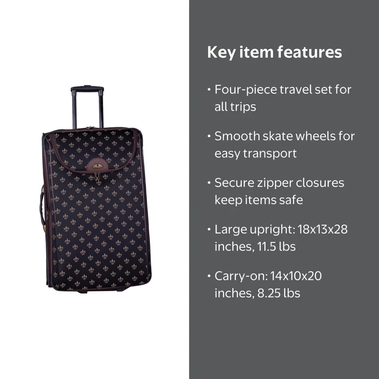 Long Lat Inc. American Flyer 4 Piece Luggage Set, Fleur De Lis