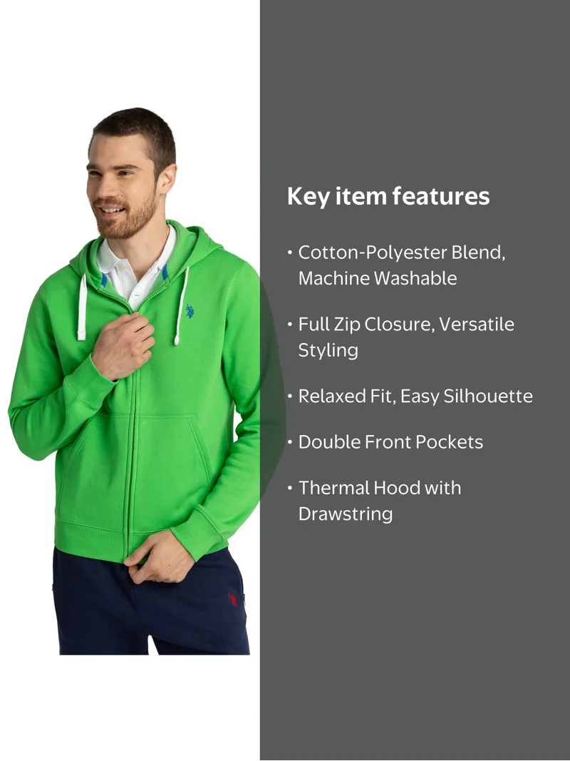 U.S. Polo Assn. men's Full Zip Fleece Hoodie - Walmart.com