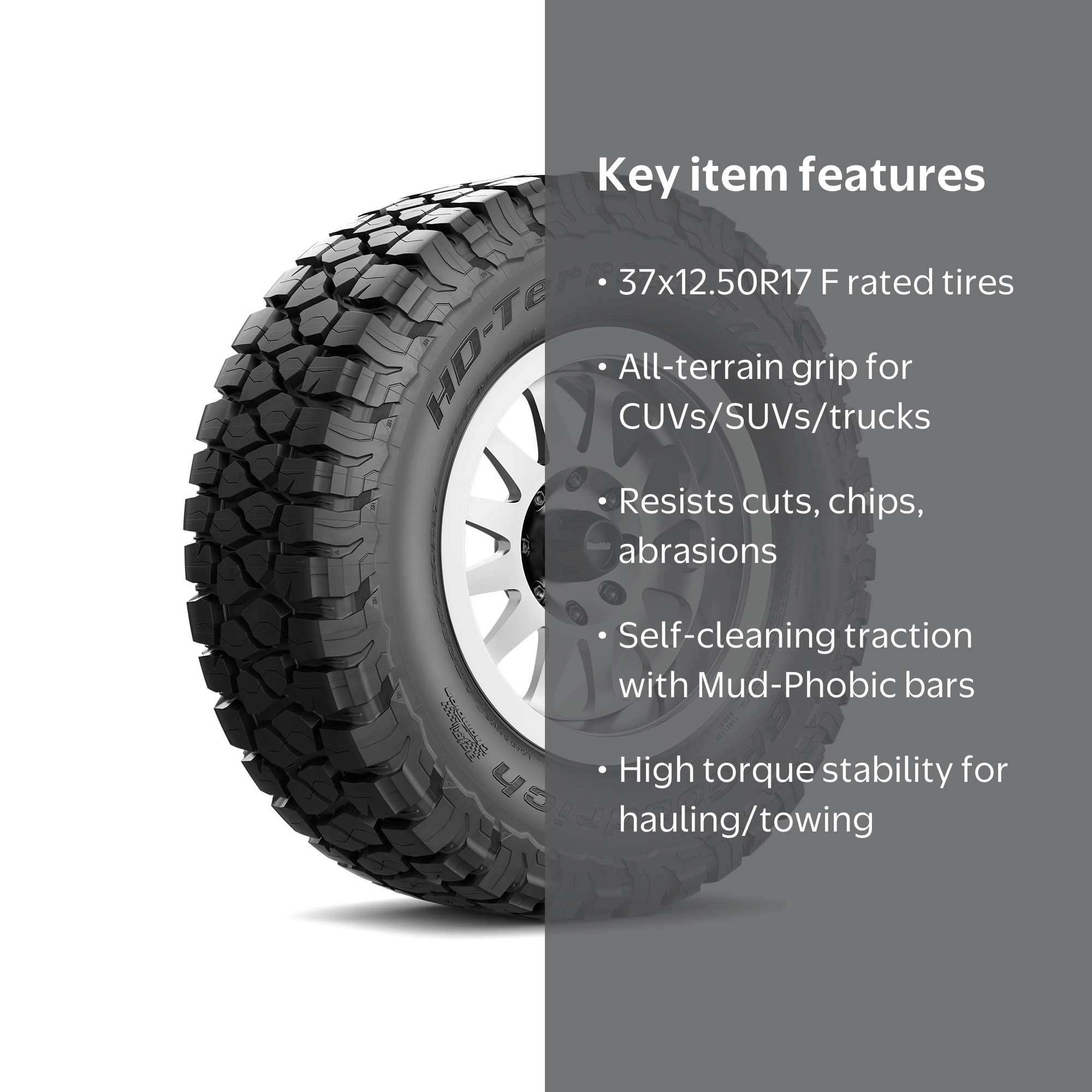 BFG HD-Terrain T/A KT 37X12.50R17 128Q F - Walmart.com