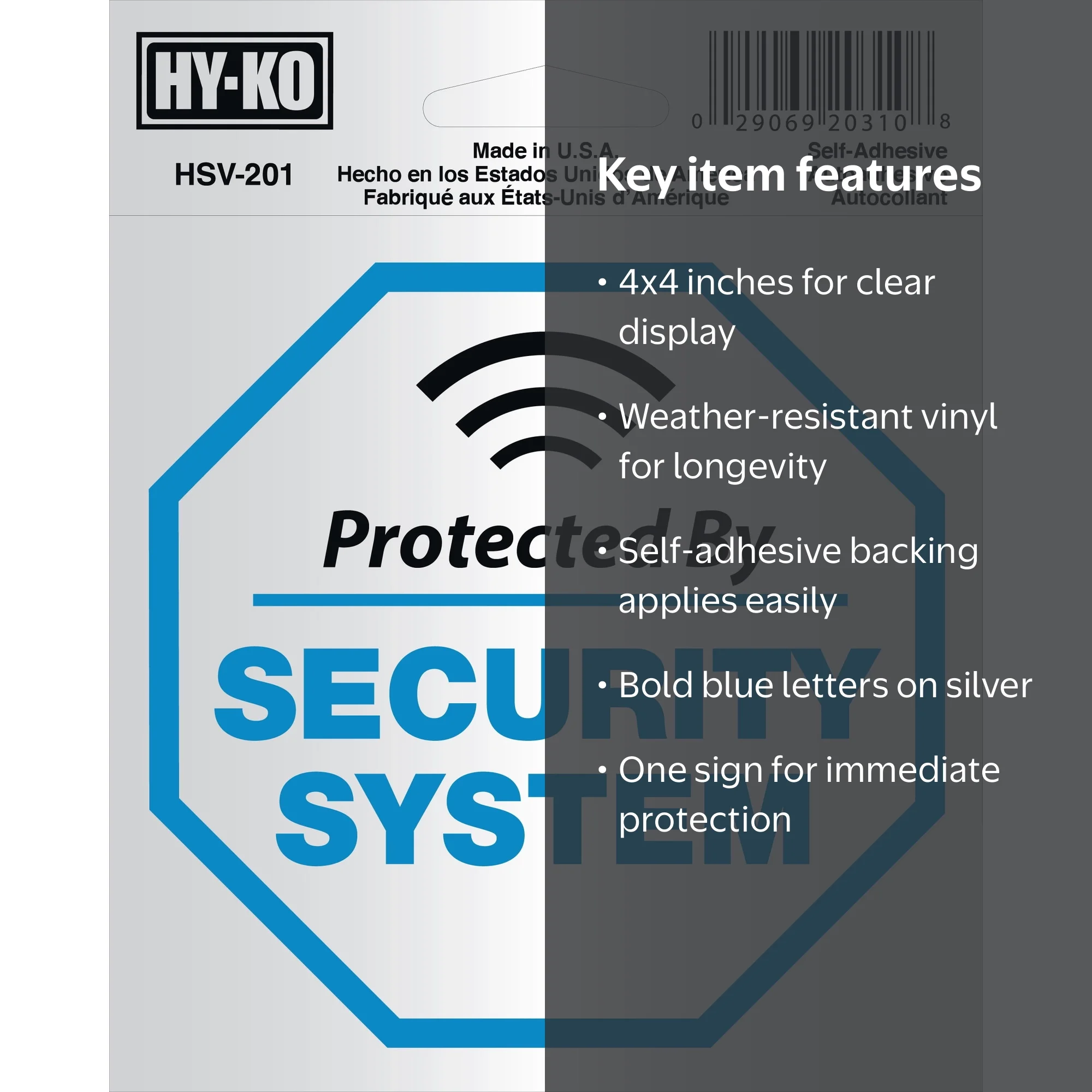 HY-KO Vinyl Security System Sign, 4x4 inch, Self-Adhesive Silver