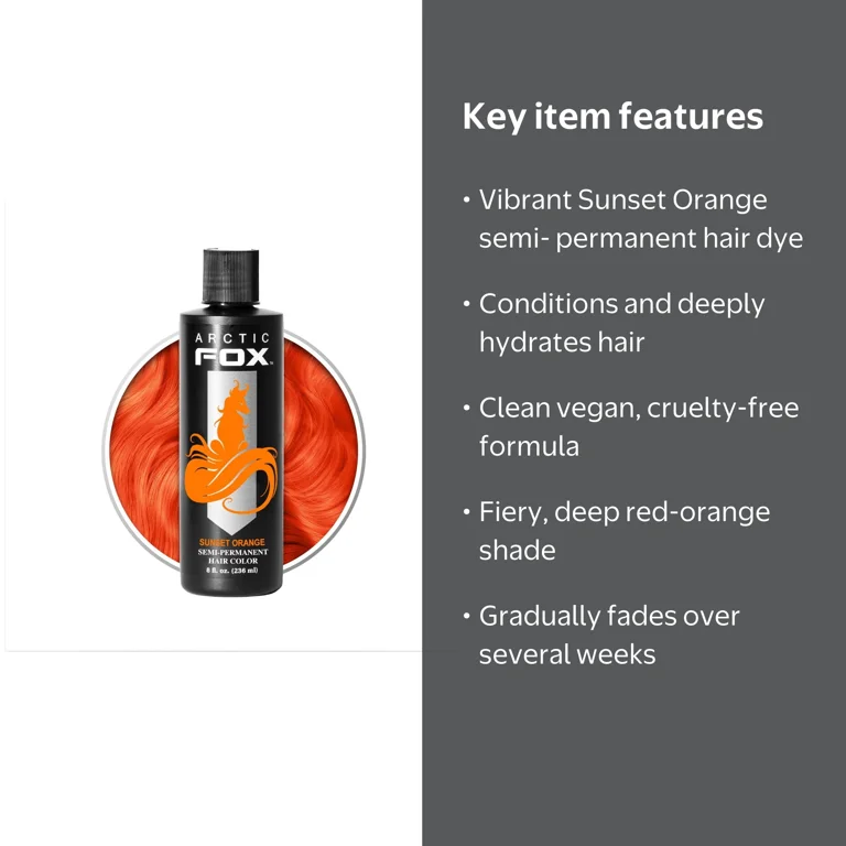 Arctic Fox, Semi-Permanent Hair Color Dye, Sunset Orange, 8 fl oz