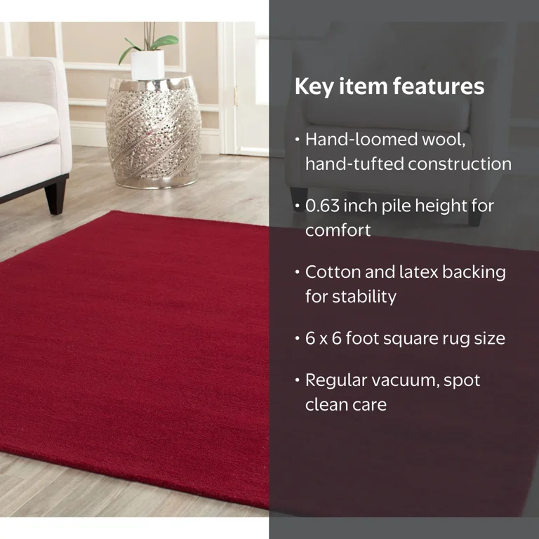 SAFAVIEH Himalaya Rachelle Solid Wool Area Rug, Red, 6' x 6