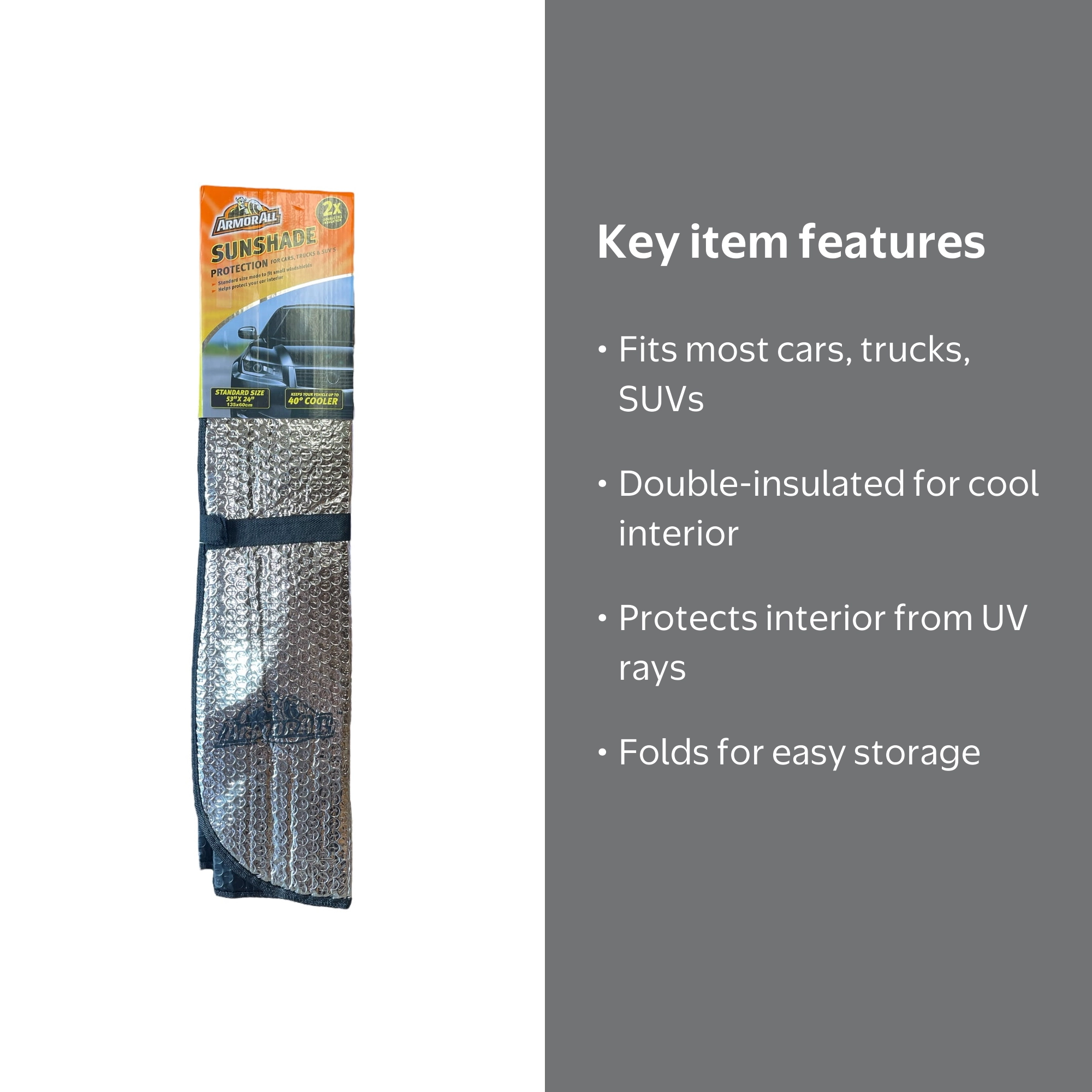 Armor All Standard Sunshade for Cars, Trucks and SUV's, Size 53