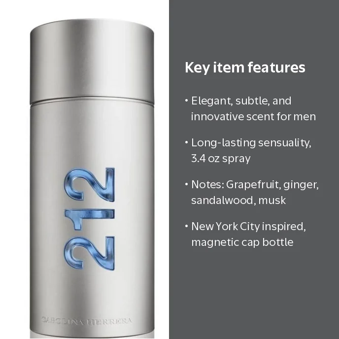 Carolina Herrera 212 Cologne for Men, 3.4 Oz Eau de Toilette Spray