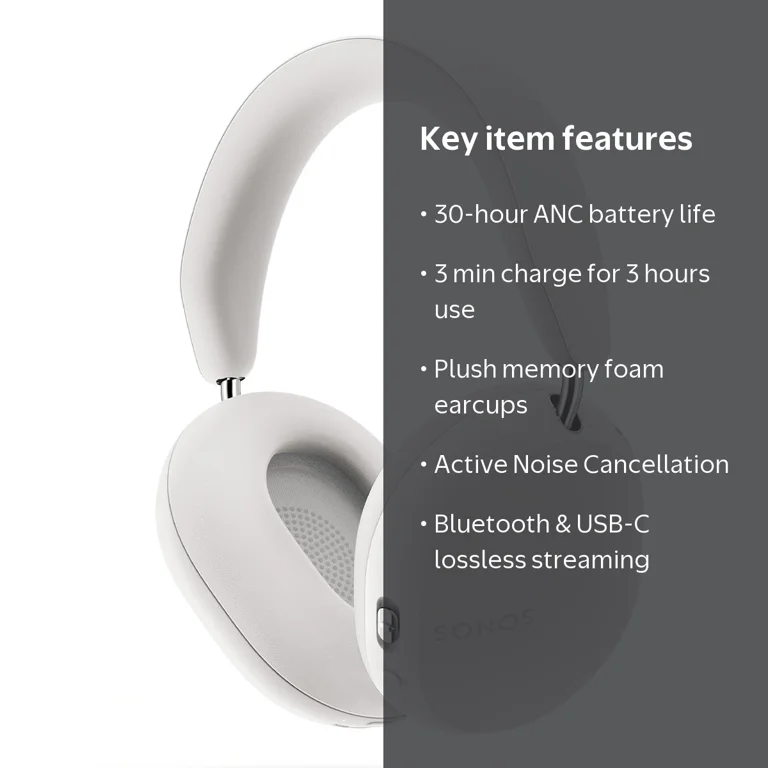 Sonos Ace Wireless Noise Canceling Over Ear Headphones, White