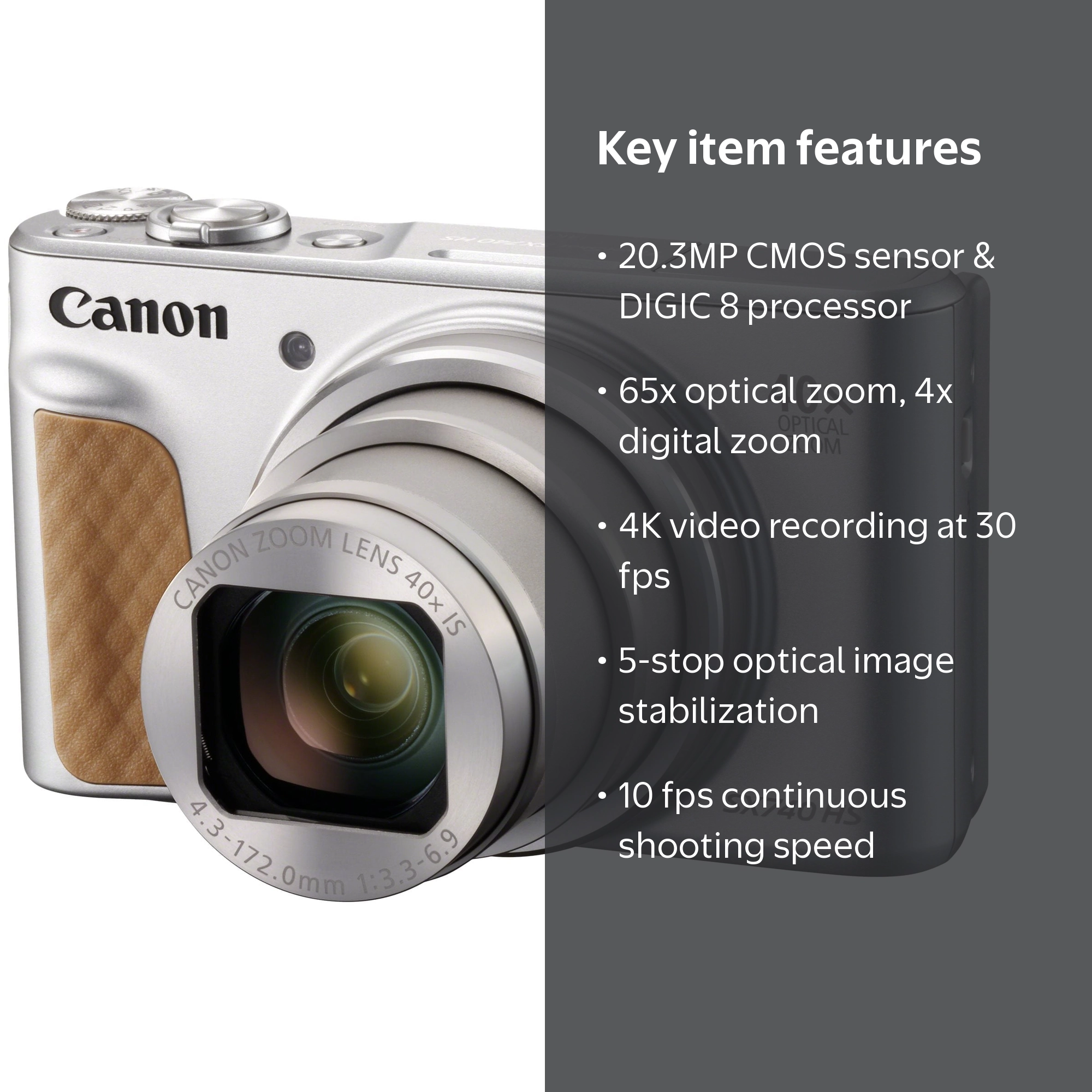 Canon, Digital Camera, 20.3 MP, 4K, Wi-Fi Bluetooth, Silver