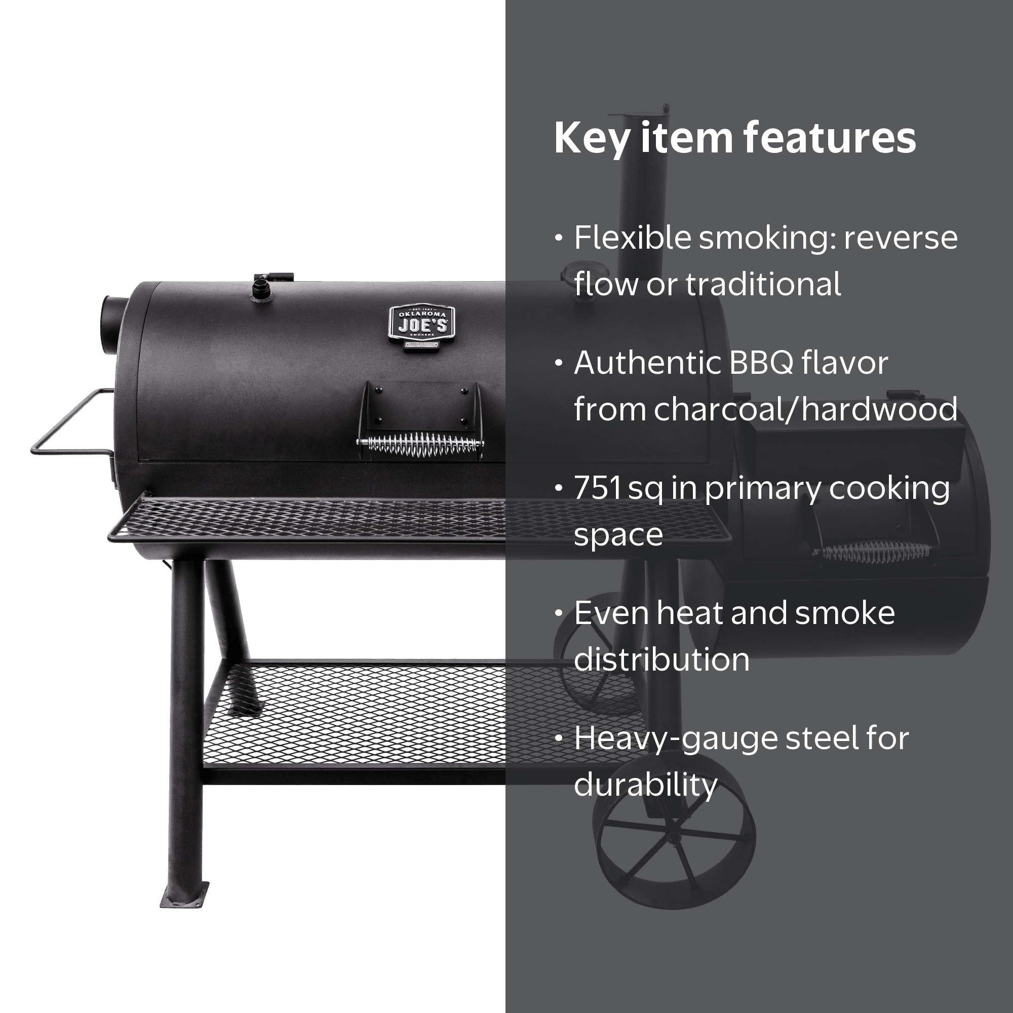 Oklahoma Joe's, Longhorn Reverse Flow Offset Smoker, Black