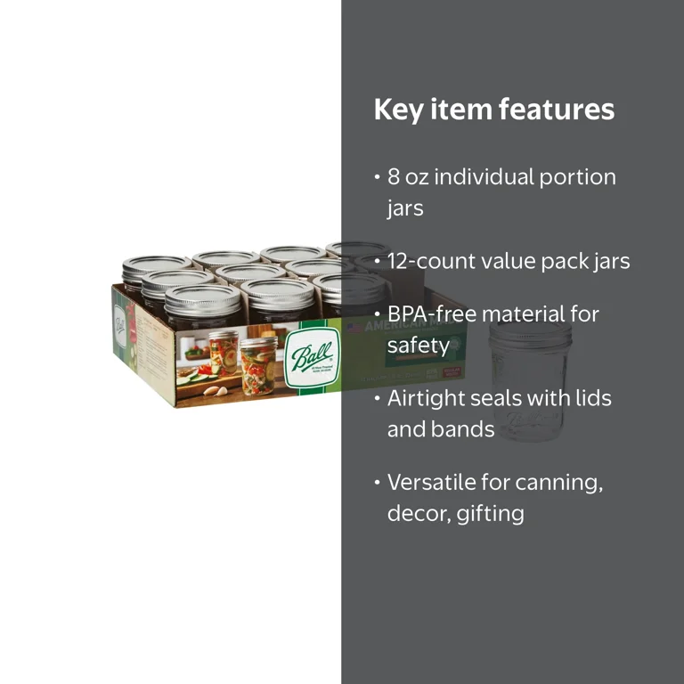 Ball Mason Jars 12個入り 8oz x 2ケース　24個セット Ball, Mason Jars, 8 oz, Regular Mouth, 12-Pack Glass Jars for