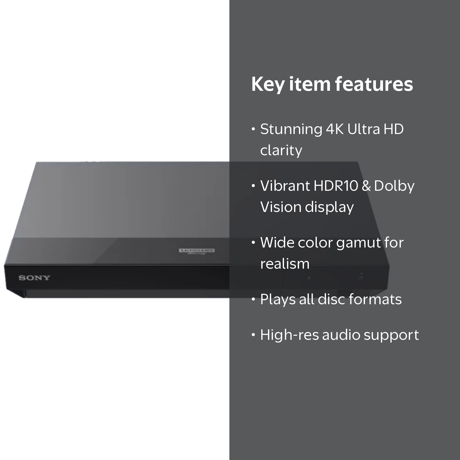 Sony, Blu-ray Player, 4K Ultra HD, Dolby Vision, Wi-Fi Streaming
