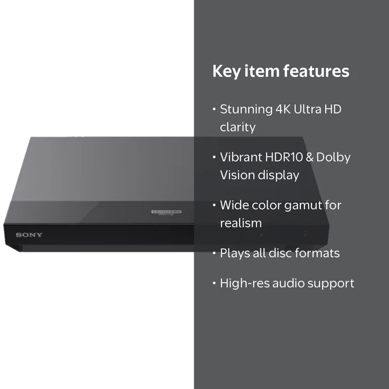 Sony, Blu-ray Player, 4K Ultra HD, Dolby Vision, Wi-Fi Streaming