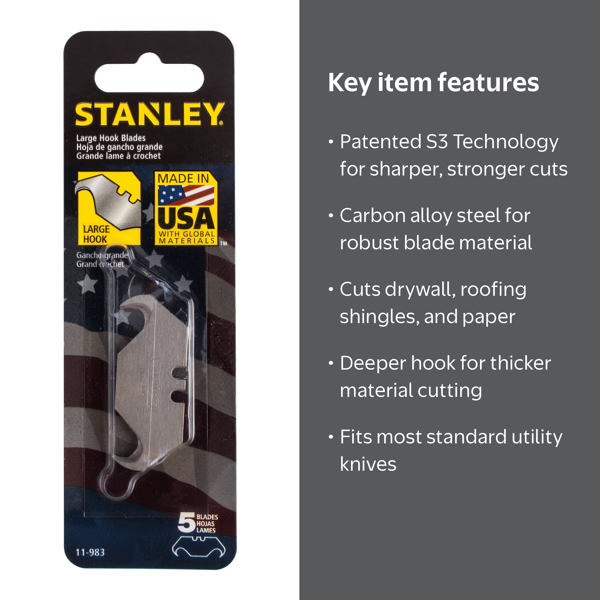 STANLEY 5pk Hook Utility Knife Blades | 11-983 - Walmart.com