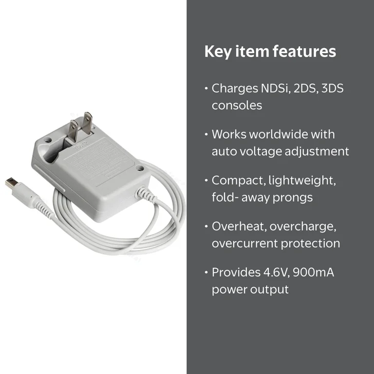 Idealforce, AC Adapter, Gray, for Nintendo DSi/2DS/3DS XL System