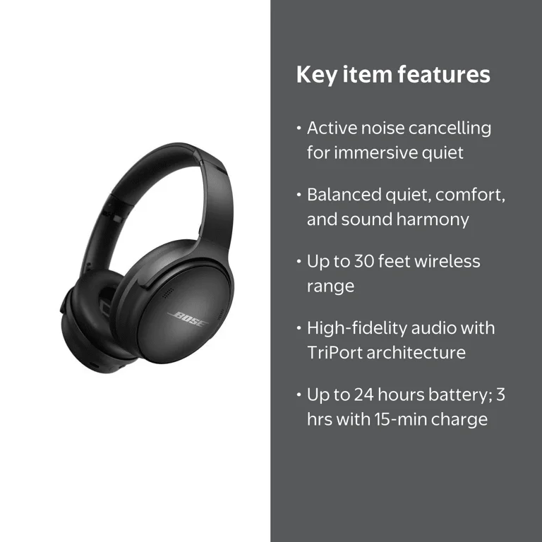 Bose QuietComfort 45 Bluetooth Noise Cancelling Headset, Black