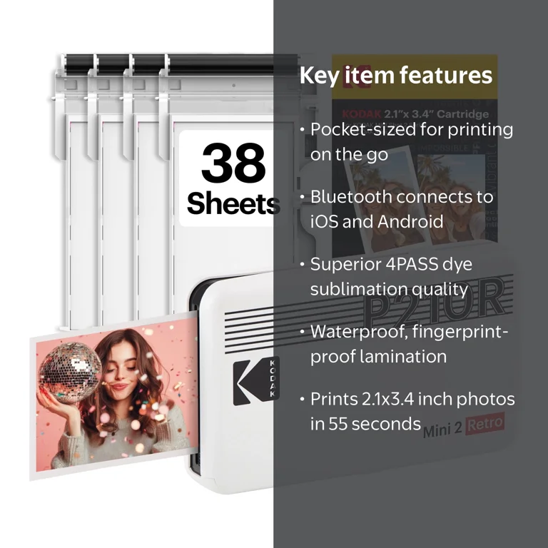 KODAK Mini 2 Retro Portable Photo Printer + 38 Sheets - Walmart.com