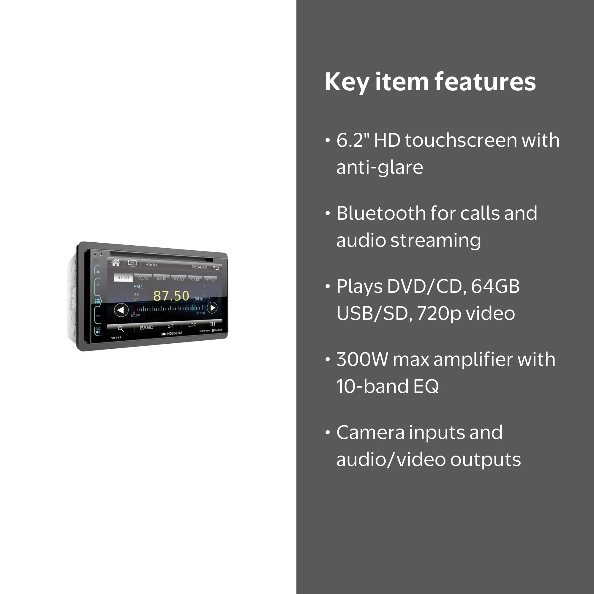 Soundstream VR-65B 6.2” 2-DIN Touchscreen DVD/CD Headunit w