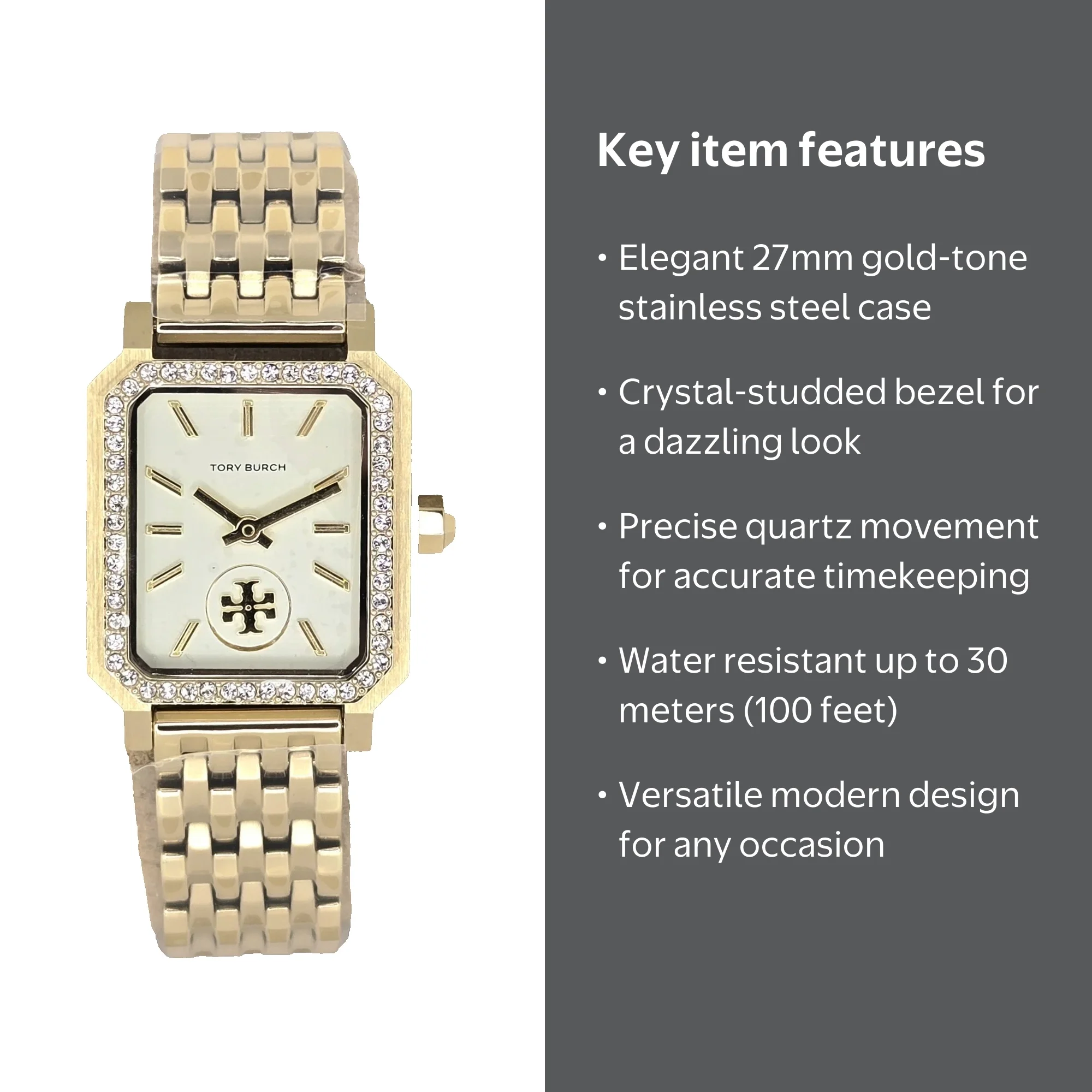 Tory Burch Robinson TBW1513 Cream Dial Gold Bracelet 27MM Womens