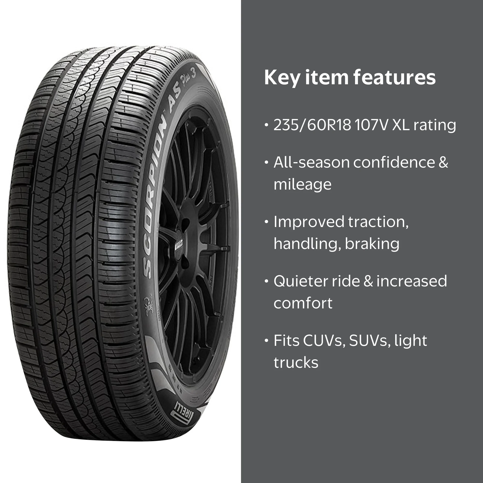 Pirelli, SUV Crossover Tire, All Season Plus 3, 235/60R18, XL