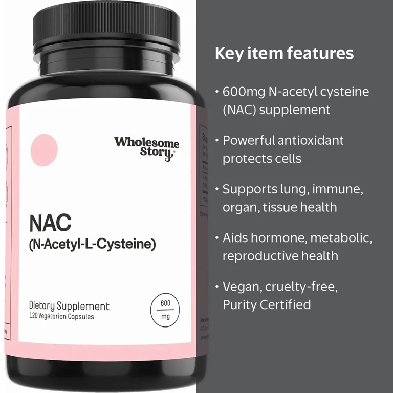 Wholesome Story 600mg N Acetyl Cysteine Supplement for Liver, Lung, & Fertility Support, 120 Caps