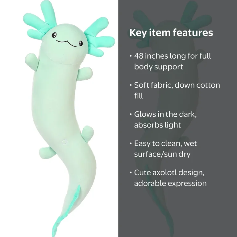 Tezituor 48'' Axolotl Stuffed Animal Glow in The Dark Plush Toy