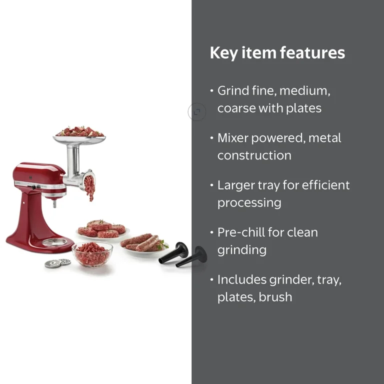 KitchenAid Metal Food Grinder Attachment, KSMMGA, includes