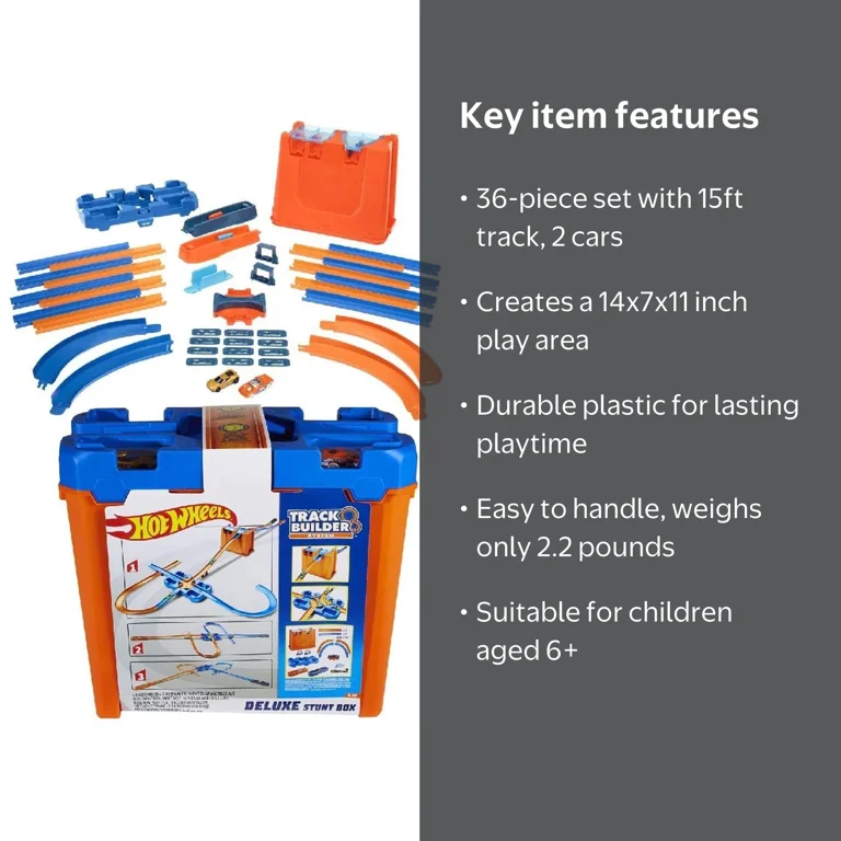 Hot Wheels Deluxe Stunt Box Raceway with Launcher and 15 Feet of
