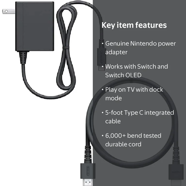 Nintendo, Nintendo Switch AC Adapter and HDMI Cable, 5ft, Black