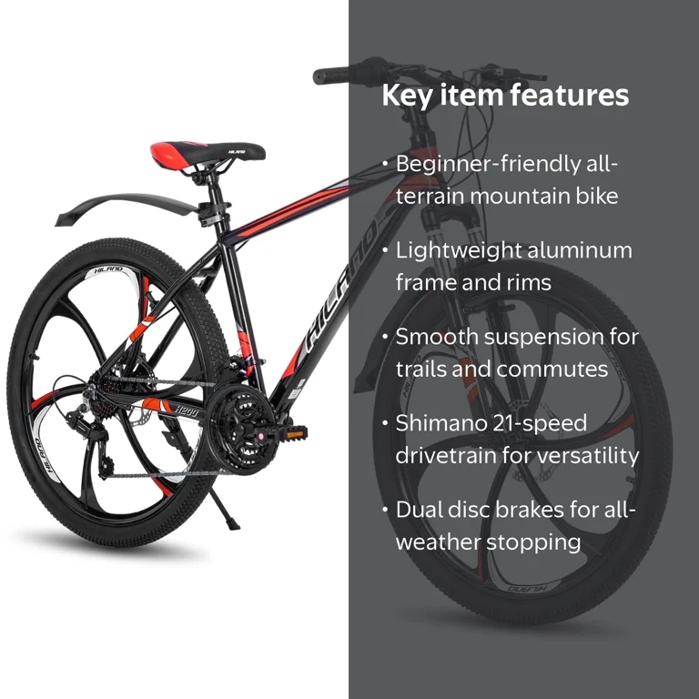 HILAND, Mountain Bike, 26 inch Wheels, Men's MTB Bicycle, Black