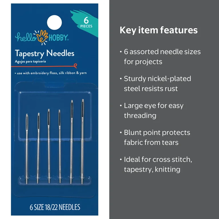 Hello Hobby Sizes 18/22 Steel Tapestry Needles (6 Piece) - Walmart.com