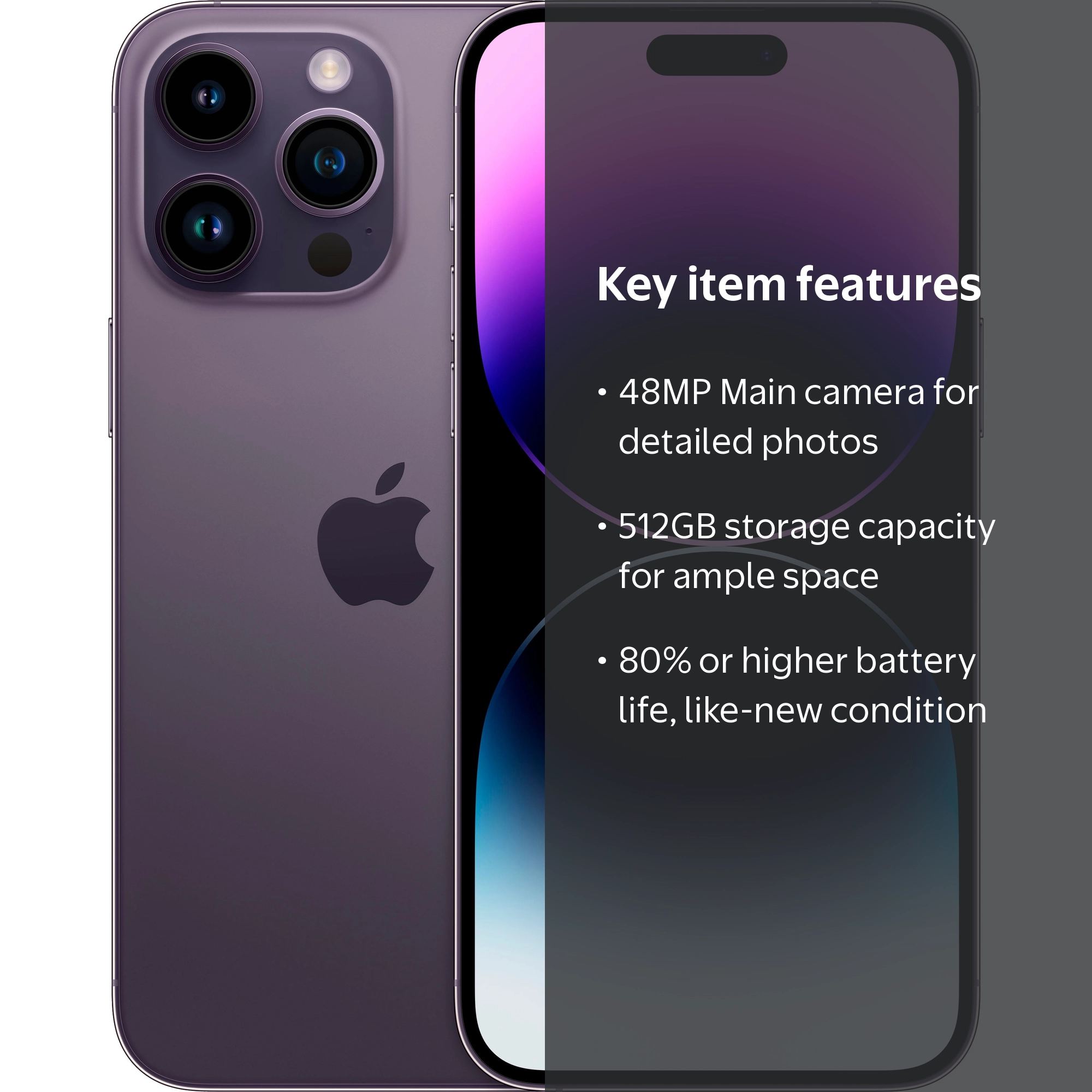 Apple iPhone 14 Pro Max, Fully Unlocked, 512GB, Deep Purple