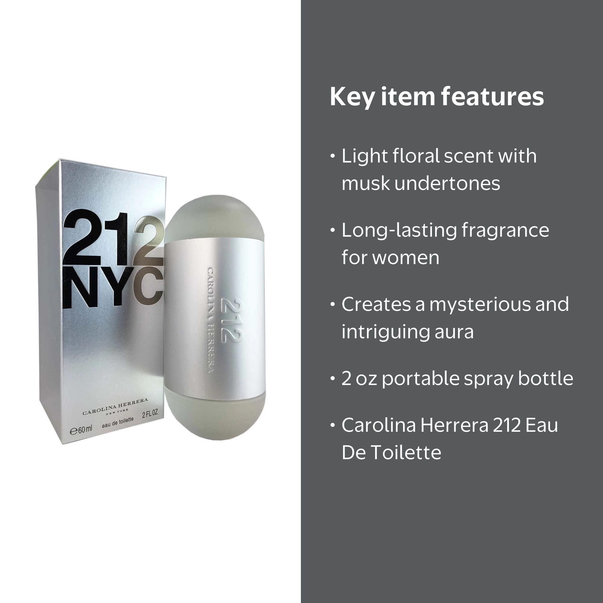 Carolina Herrera 212 Eau De Toilette Spray, 2 oz, Long-lasting