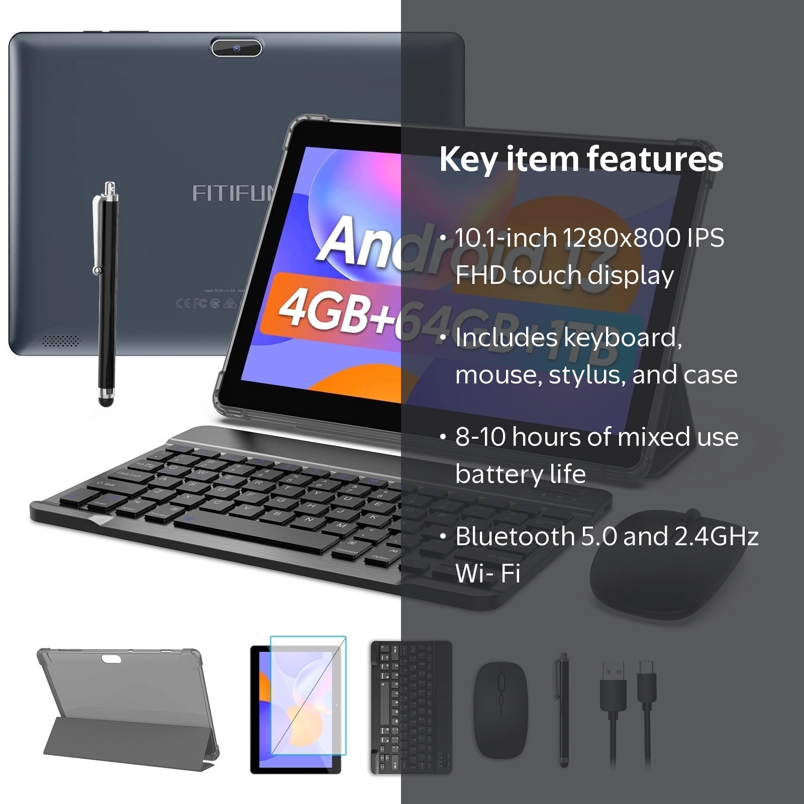 10 inch Android 13 Tablet, 4GB RAM 64GB ROM 1TB Expand, 2 in 1