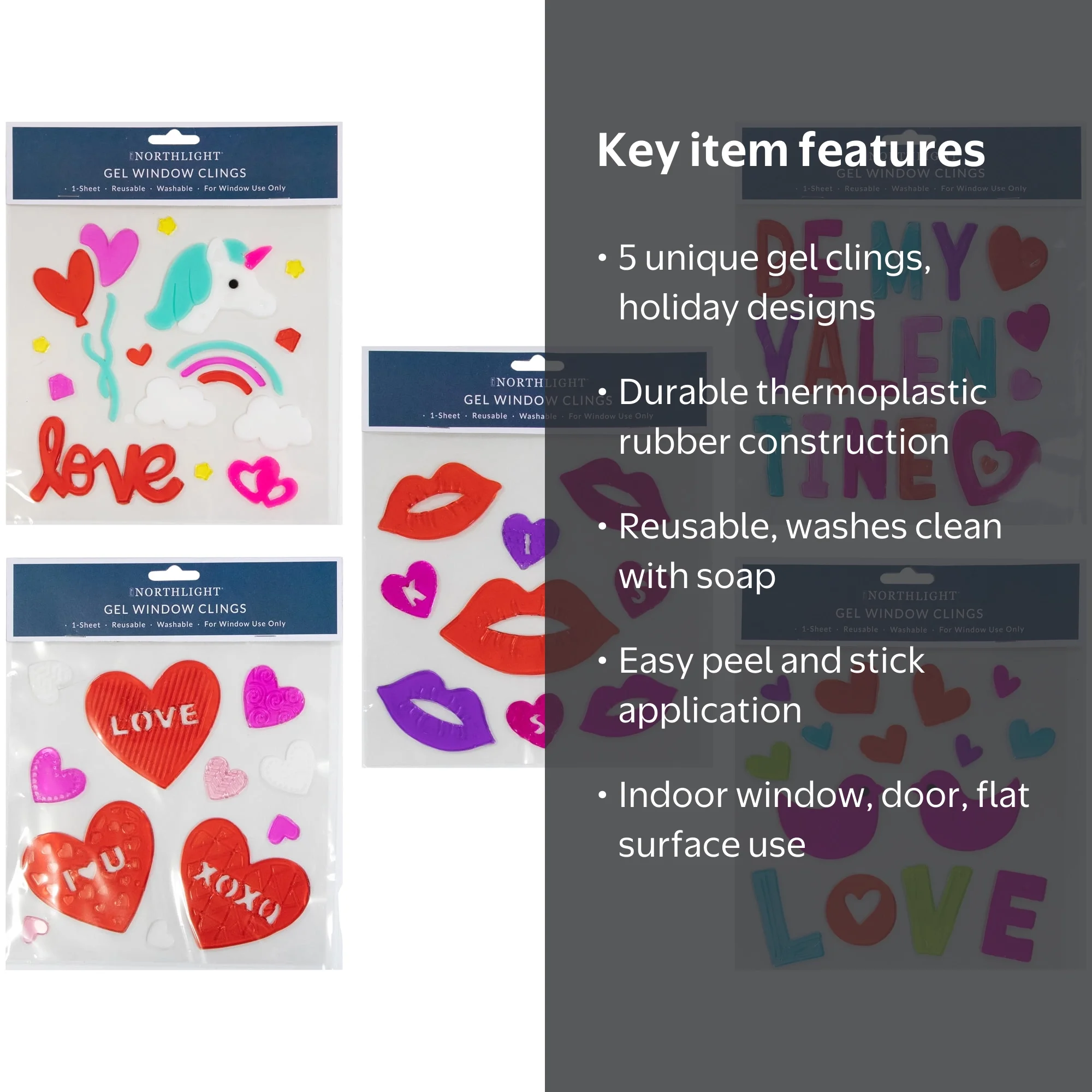 k*p様 リップヴァンウィンクル/マルチ ランダムチェーン/Air Pods/サ Northlight Set of 5 Double Sided Valentine's Day Gel Window Clings